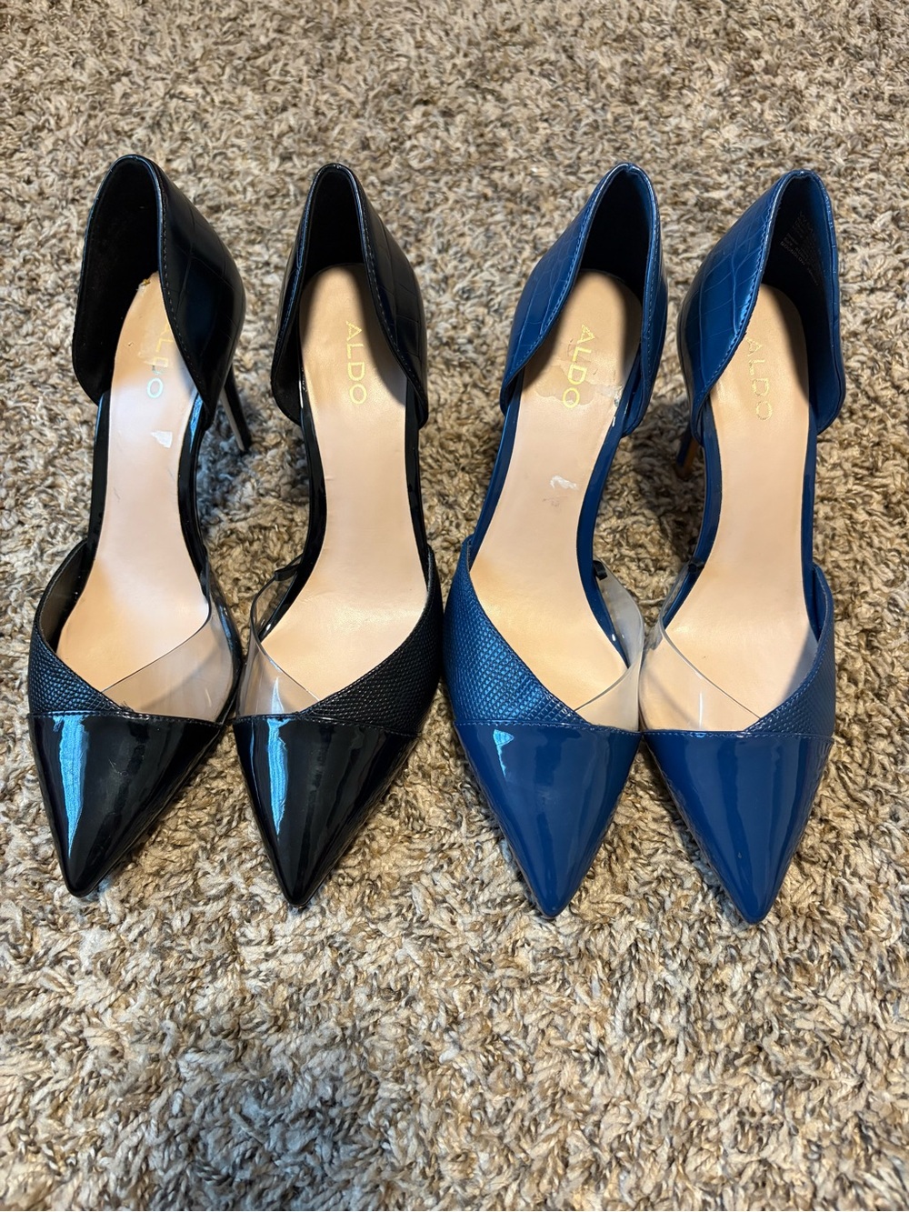 Aldo Black and Blue Patent D'Orsay Stiletto Pumps